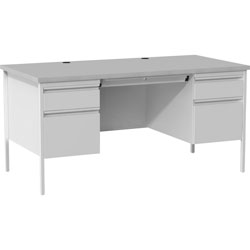 Lorell Grey Double Pedestal Steel/Laminate Desk, 2 Pedestals, 30 in, x 29.50 in x 60 in Depth, Gray, Laminated, Steel
