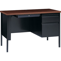 Lorell Right Pedestal Desk, Steel, 45-1/2 inx24 inx29-1/2 in, Walnut/Black