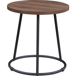 Lorell Round Side Table, Round Top, Powder Coated Four Leg Base, 4 Legs, 1 in Table Top Thickness x 19 in Table Top Diameter, 19.75 in Height, Assembly Required, Walnut