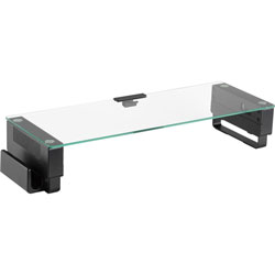 Lorell Single Shelf USB Glass Monitor Stand, 44 lb Load Capacity, 1 x Shelf(ves), 3.7 in, x 24.1 in x 8.3 in Depth, Desktop, Glass, Black