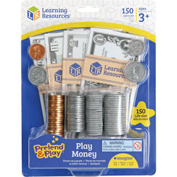 Learning Resources Play Money, Pretend and Play, 6-1/2 inWx8-1/2 inLx1-4/5 inH, Multi