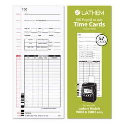 Lathem Time Time Clock Cards for Lathem Time 7000E/7500E, Two Sides, 3.38 x 8.78, 100/Pack
