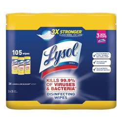 Lysol Disinfecting Wipes, 7 x 8, Lemon and Lime Blossom, 35 Wipes/Canister, 3 Canisters/Pack (RAC82159)