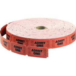 Maco Tag & Label Red Single Roll Tickets, "Admit One"