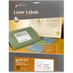 Maco Tag & Label Foil Laser Seals, 2 1/2" Diameter, 300/Pack, Gold