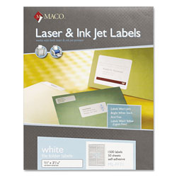 Maco Tag & Label Laser/Inkjet White File Folder Labels, 0.66 x 3.44, White, 30/Sheet, 50 Sheets/Box