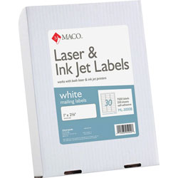 Maco Tag & Label Address Labels, 1"x2 5/8", 7500/BX, White