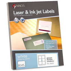 Maco Tag & Label Shipping Labels, 3 1/3"x4", 600/BX, White