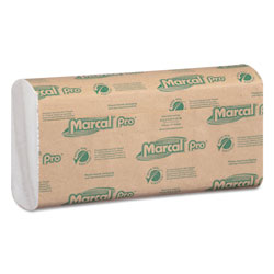 Marcal 100% Recycled Folded Paper Towels, 12 7/8x10 1/8,C-Fold, White,150/PK, 16 PK/CT
