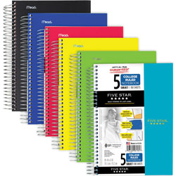 Mead Notebook, Wirebound, 5-Subject, 180 Sheets, 9-1/2" x 6" Assorted