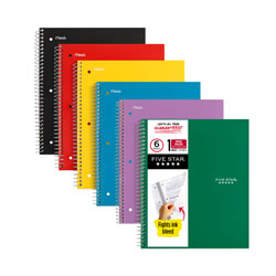 Five Star® Wirebound Notebook, 1 Subject, Wide/Legal Rule, Randomly Assorted Covers, 10.5 x 8, 100 Sheets, 6/Pack