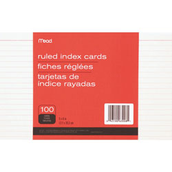 Mead Index Cards, Ruled, 5"x8", 100/PK, White