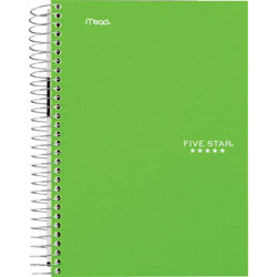 Mead Notebook, 5-Subject, 180 Shts, 7-1/4 inX9-1/2 in , 6/Pk, Ast