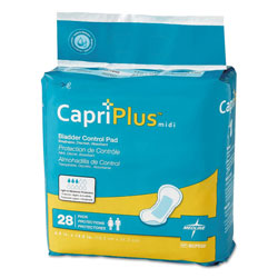 Medline Capri Plus Bladder Control Pads, Extra Plus, 6.5 in x 13.5 in, 28/Pack, 6/Carton