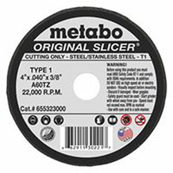 Metabo Slicer Cutting Wheel, 4 in Dia, .04 in Thick, A 60 TZ Grit, Alum. Oxide