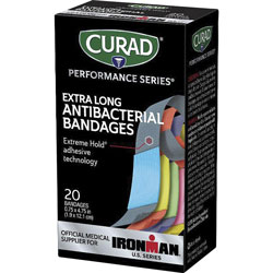 Curad Antibacterial Ironman Bandages, 0.75 in x 4.75 in, 1Box, 20 Per Box, Multi, Fabric