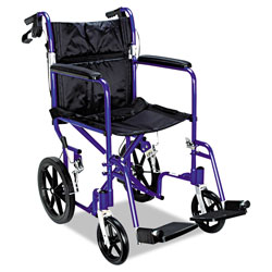 Medline Excel Deluxe Aluminum Transport Wheelchair, 19w x 16d, 300 lb Capacity