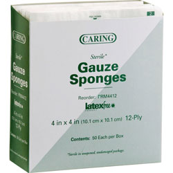 Medline Caring Woven Gauze Sponges, 4 x 4, Sterile, 12-Ply, 1200/Carton
