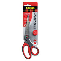 Scotch™ Precision Scissors, 8 in Long, 3.25 in Cut Length, Gray/Red Offset Handle