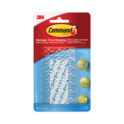 Command® Clear Hooks and Strips, Plastic, Decorating Clips, 20 Clips and 24 Strips/Pack