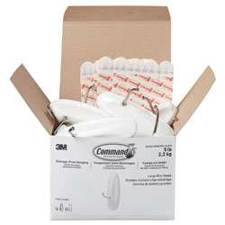 Command® General Purpose Hooks, Metal, White, 5 lb Cap, 14 Hooks and 24 Strips/Pack