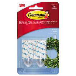 Command® Clear Hooks and Strips, Plastic, Medium, 2 Hooks and 4 Strips/Pack