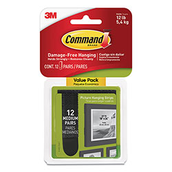 Command® Picture Hanging Strips, Value Pack, Medium, Removable, Holds Up to 12 lbs, 0.75 x 2.75, Black, 12 Pairs/Pack