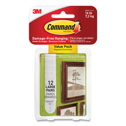 Command® Picture Hanging Strips, Large, Removable, Holds Up to 4 lbs per Pair, 0.75 x 3.65, White, 12 Pairs/Pack
