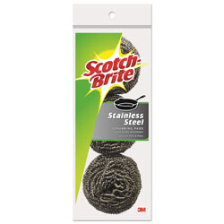 Scotch Brite® Metal Scrubbing Pads, 2.25 x 2.75, Silver, 3/Pack, 8 Packs/Carton