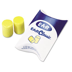 3M E-A-R Classic Earplugs, Pillow Paks, Uncorded, PVC Foam, Yellow, 200 Pairs