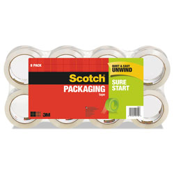 Scotch™ Sure Start Packaging Tape, 3 in Core, 1.88 in x 54.6 yds, Clear, 8/Pack