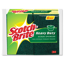 Scotch Brite® Heavy-Duty Scrub Sponge, 4 1/2 in x 2 7/10 in x 3/5 in, Green/Yellow, 6/Pack