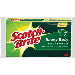 Scotch Brite® Heavy-Duty Scrub Sponges, 2.8 in Height x 4.5 in Width x 4.5 in Depth, 45/Carton, Yellow, Green