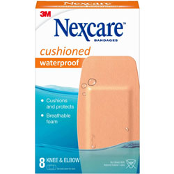 Nexcare Extra-Cushion Knee/Elbow Bandages, 1.88 in x 4 in, 8/Box, Beige, Foam