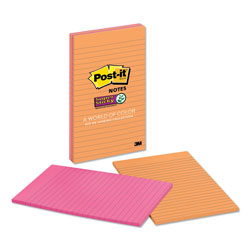 Post-it® Pads in Energy Boost Collection Colors, Note Ruled, 5 in x 8 in, 45 Sheets/Pad, 4 Pads/Pack