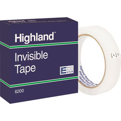 Highland Invisible Tape, 3 in Core, 3/4 inx2592 in, 12/PK, Clear
