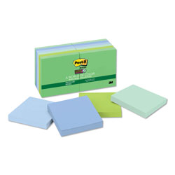 Post-it® Recycled Notes in Oasis Colors, 3 x 3, 90 Sheets/Pad, 12 Pads/Pack