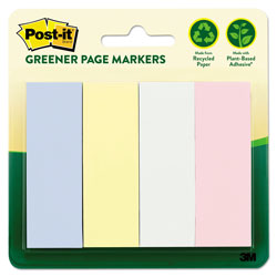 Post-it® Greener Page Markers, Assorted Pastel Colors, 50 Strips/Pad, 4 Pads/Pack