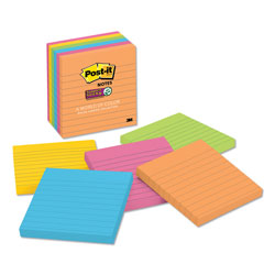 Post-it® Pads in Energy Boost Collection Colors, Note Ruled, 4 in x 4 in, 90 Sheets/Pad, 6 Pads/Pack