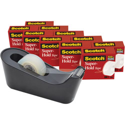 Scotch™ Super-Hold Tape with Dispenser, 1 in Core, 0.75 in x 27.77 yds, Clear, 10 Rolls and 1 Dispenser/Pack