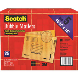 Scotch™ Bubble Mailers, Bubble, #5, 10 1/2 in Width x 16 in Length, Self-adhesive Seal, Kraft Paper, 25/Carton, Tan