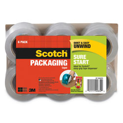 Scotch™ Sure Start Packaging Tape for DP1000 Dispensers, 1.5 in Core, 1.88 in x 75 ft, Clear, 6/Pack