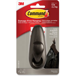 Command® Damage-Free Metal Hooks, Adh, Large, Bronze
