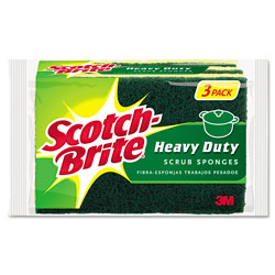 Scotch Brite® Heavy-Duty Scrub Sponge, 4.5 x 2.7, 0.6 in Thick, Yellow/Green, 3/Pack