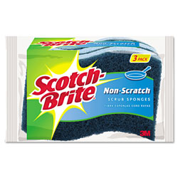 Scotch Brite® Non-Scratch Multi-Purpose Scrub Sponge, 4.4 x 2.6, 0.8 in Thick, Blue, 3/Pack