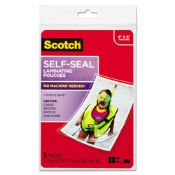 Scotch™ Self-Sealing Laminating Pouches, 9.5 mil, 4.38 in x 6.38 in, Gloss Clear, 5/Pack