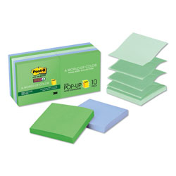 Post-it® Recycled Pop-up Notes in Oasis Collection Colors, 3 in x 3 in, 90 Sheets/Pad, 10 Pads/Pack