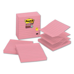 Post-it® Pop-up Notes Refill, Note Ruled, 4 in x 4 in, Neon Pink, 90 Sheets/Pad, 5 Pads/Pack