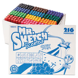 Mr. Sketch® Scented Stix Watercolor Marker Set, Fine Bullet Tip, Assorted Colors, 216/Set