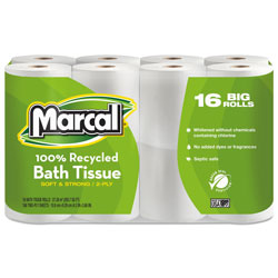 Marcal 100% Recycled Two-Ply Bath Tissue, White, 96 Rolls/Carton